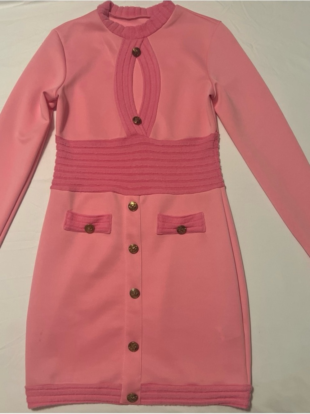 Pink Long Sleeve Button Front Mini Dress